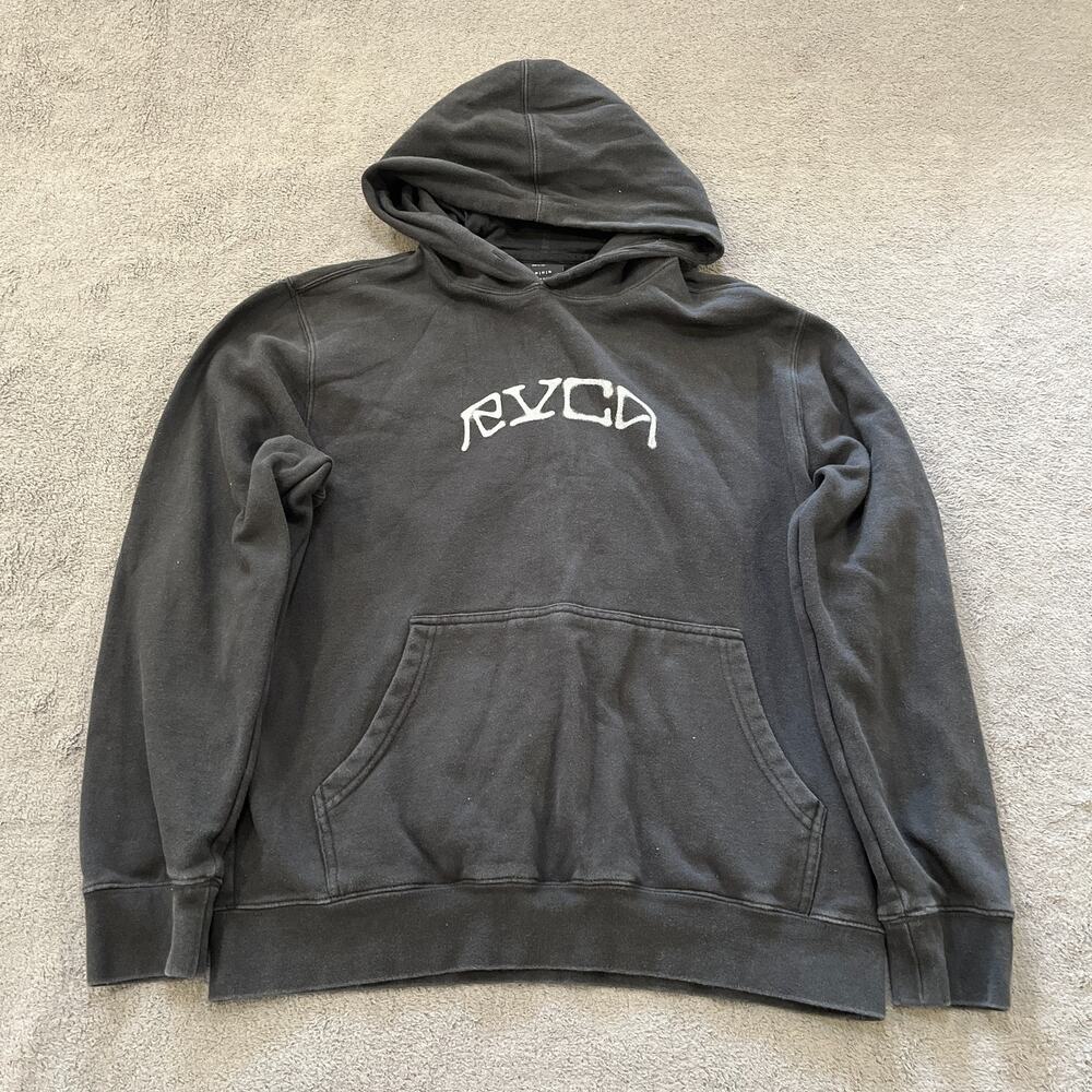 RVCA Concord Applique Black Pullover Sweatshirt Graphic Hoodie Men's Size Medium